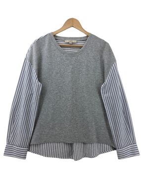 LOFT Pullover Gray Sweatshirt With Blue White Striped Shirt Detail Size Large